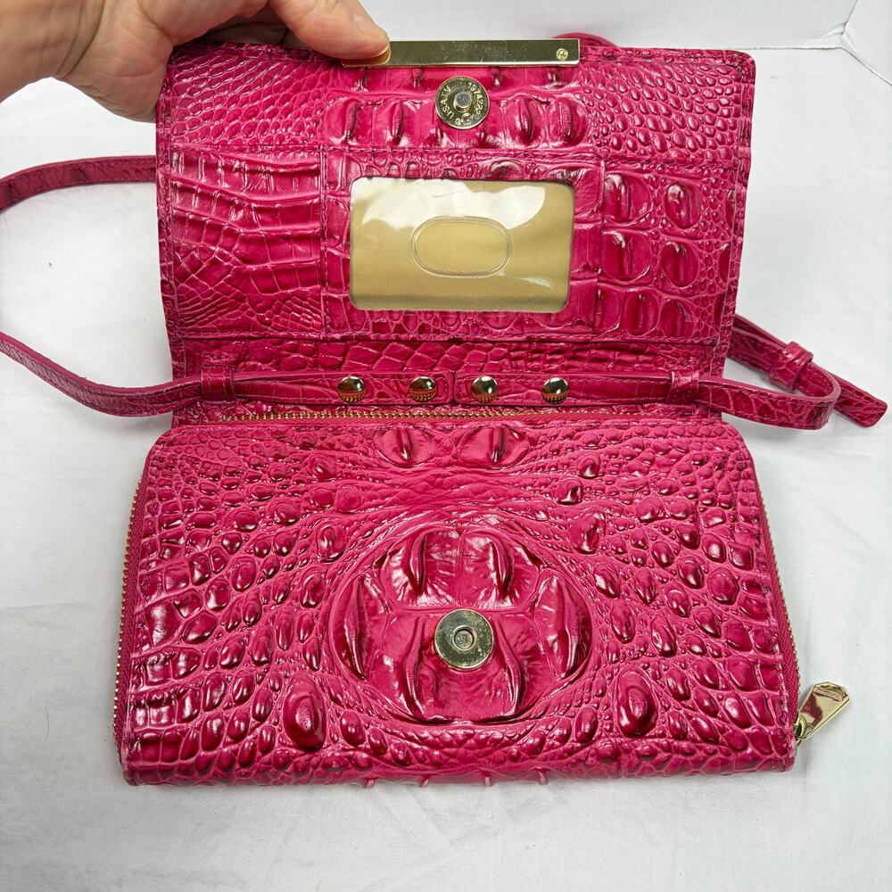 Brahmin Phlox Pink Minuette crocodile crossbody purse mild wear. flap zip pocket - Picture 3 of 11